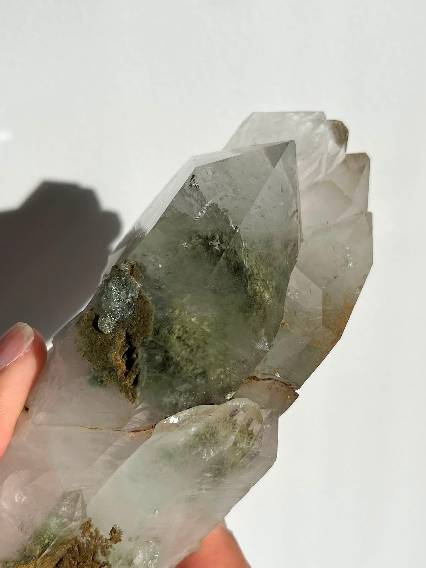 Self Healed Chlorite Garden Quartz Specimen with Druzy Quartz Coating D