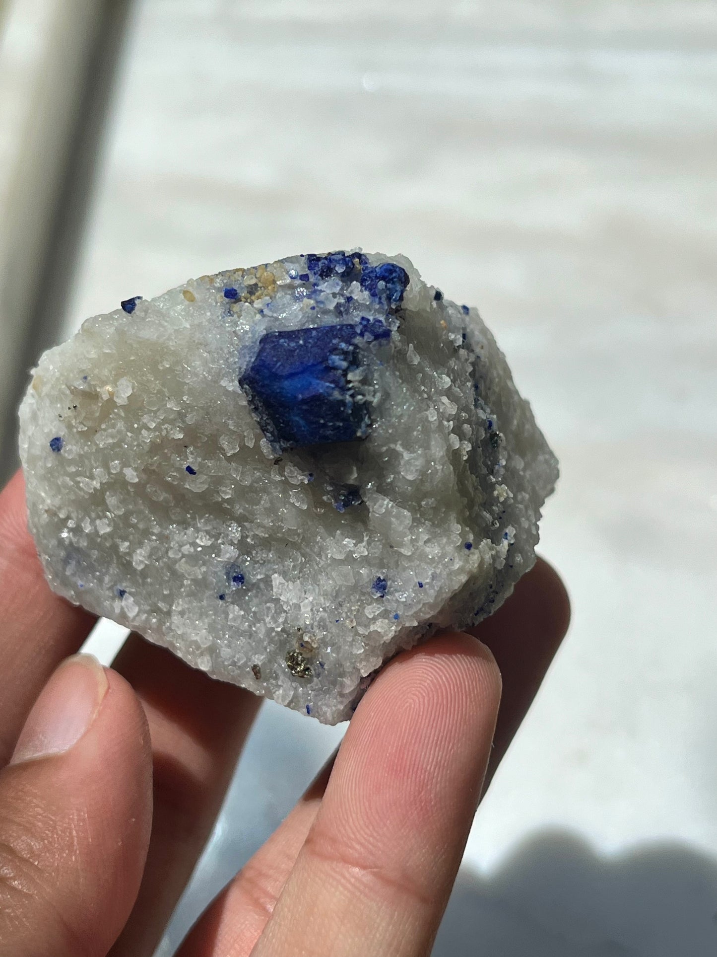 Lazurite specimen on white marble matrix w/ pyrite (Quality 2) - Lot 7