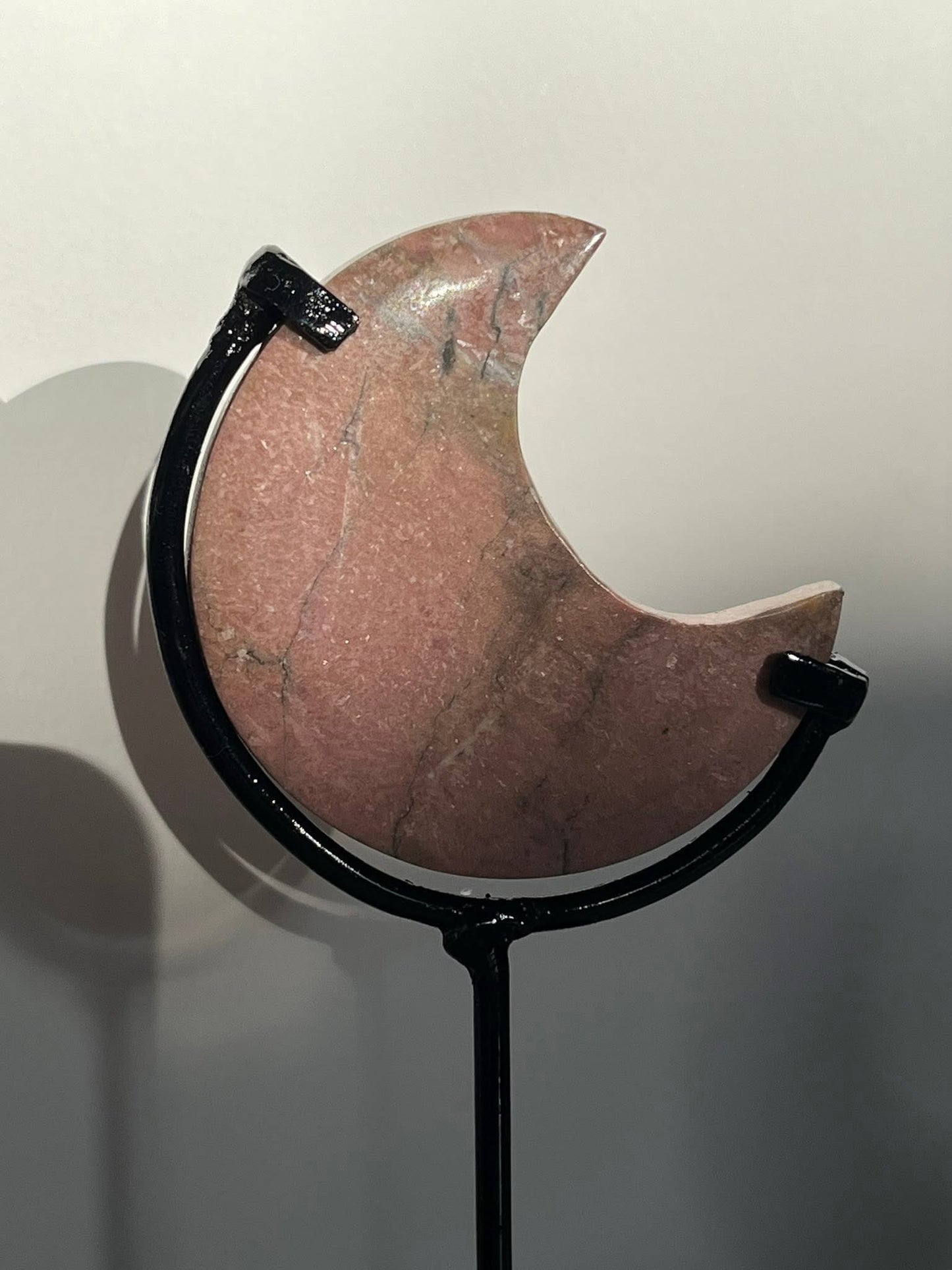 Indonesian Pastel Pink Rhodonite Moon on Stand Set A