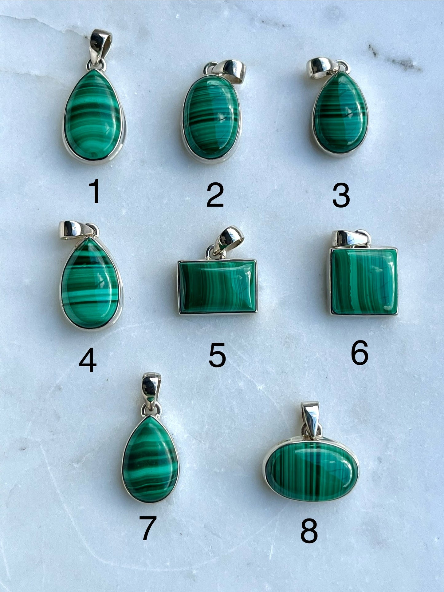 A Grade Malachite Pendants (925 Sterling Silver)
