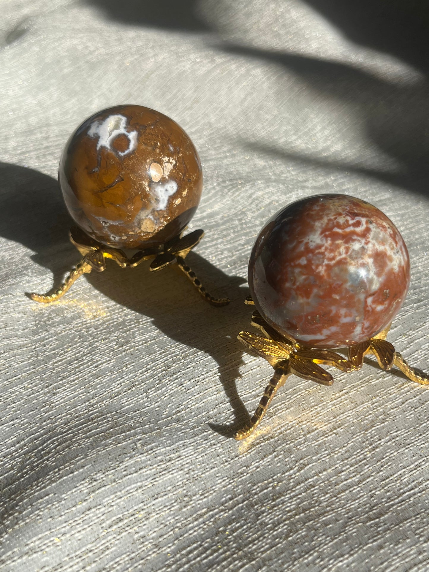 Brecciated Jasper and Red Moss Sphere Set (2 spheres)