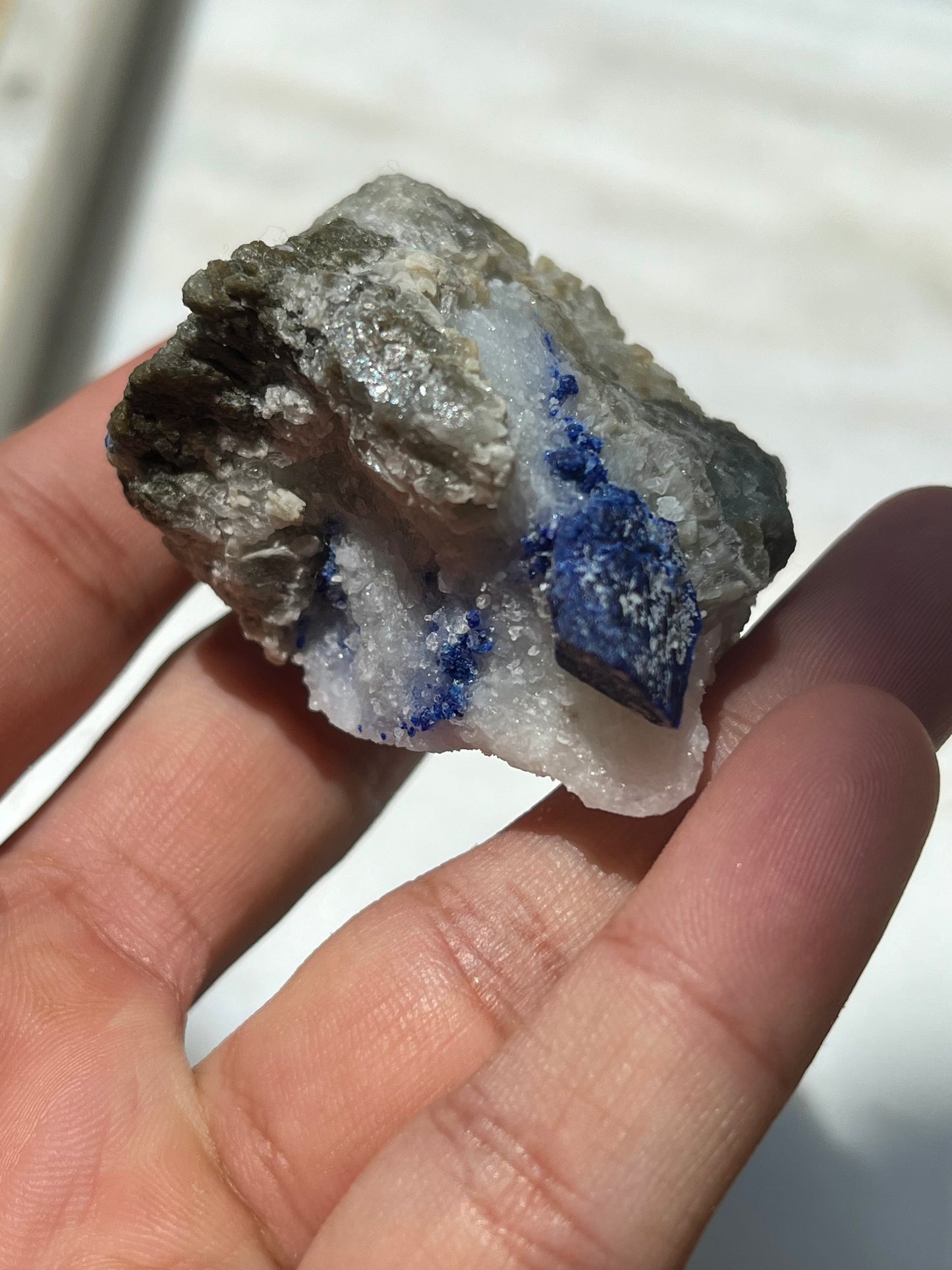 Lazurite specimen on white marble matrix w/ pyrite (Quality 2) - Lot 2