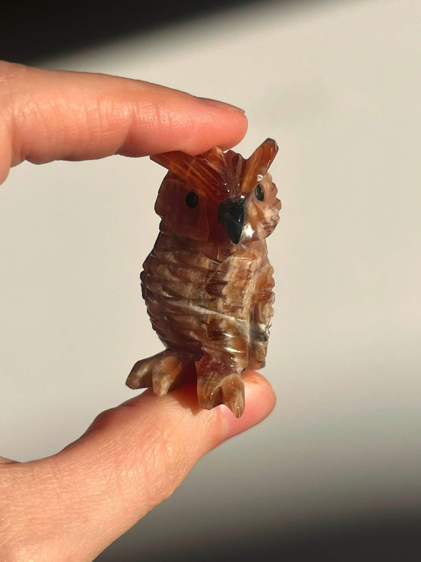 Hand Carved Argentinian Honey Calcite Owl Carvings (set of 3)