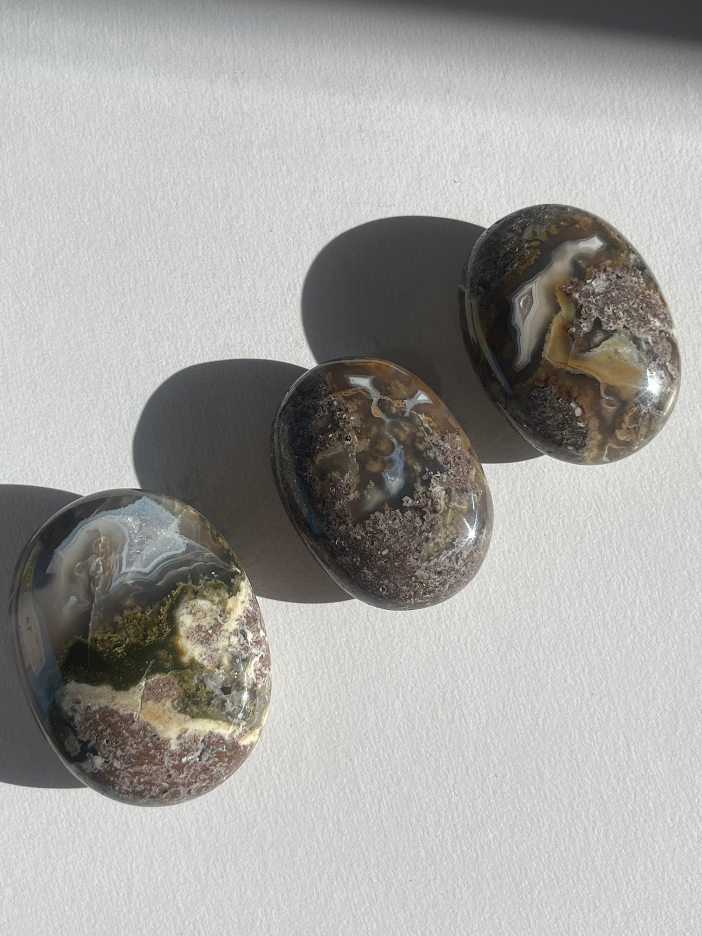 Nebula Agate Large Puffy Oval Palmstones Lot A (3 pieces)