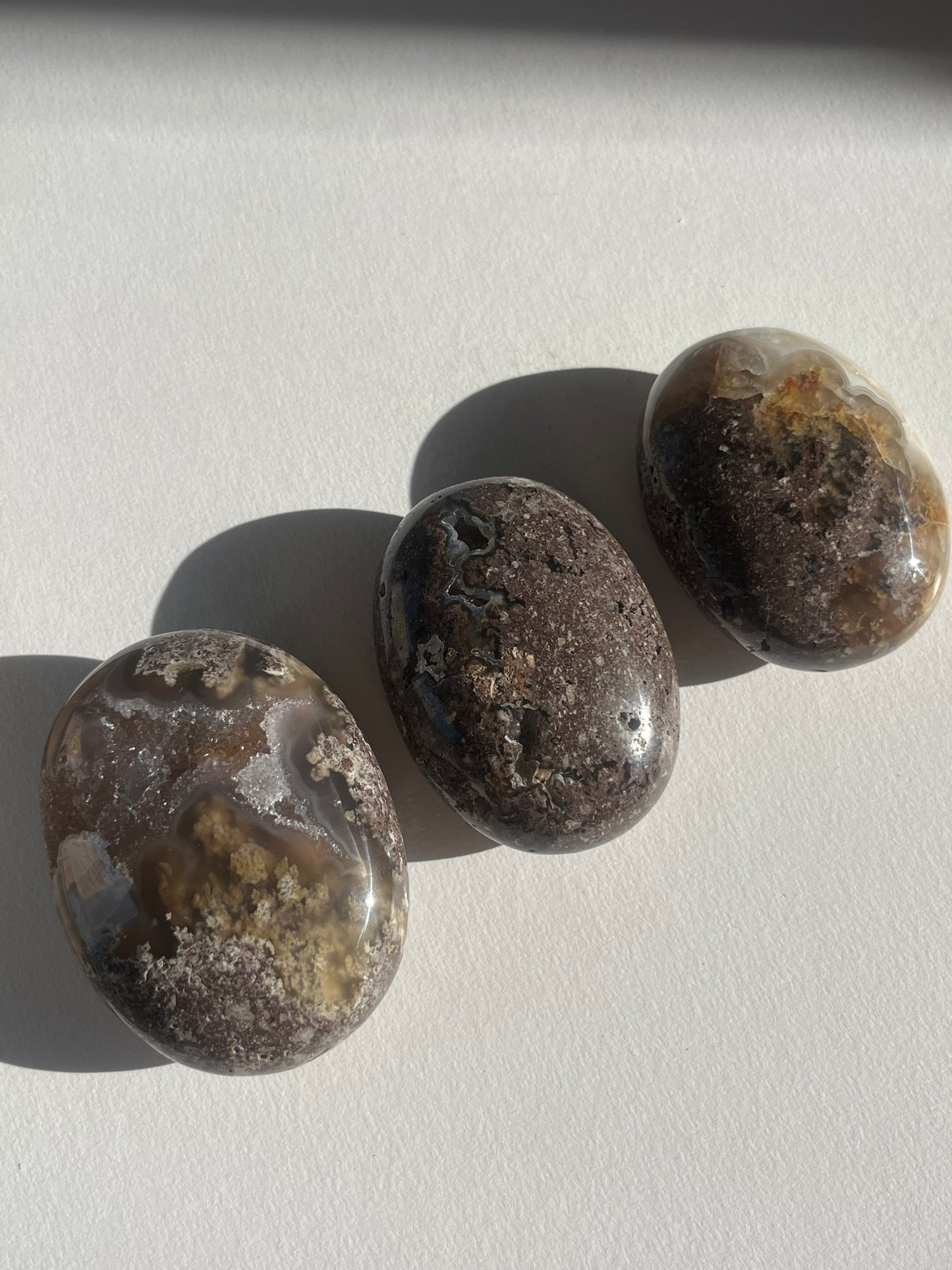 Nebula Agate Large Puffy Oval Palmstones Lot C (3 pieces)