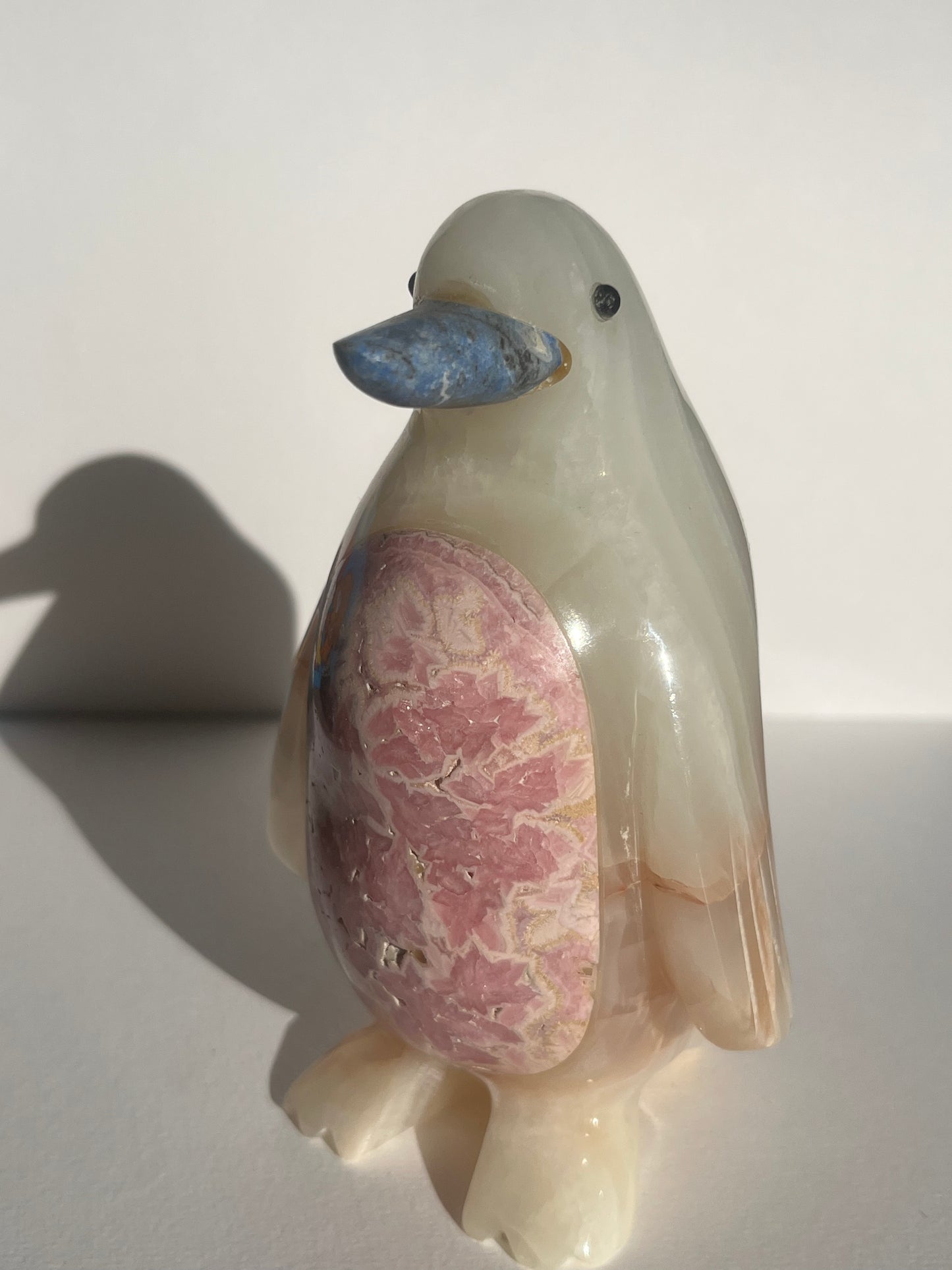 Rhodochrosite, Calcite and Lapis Lazuli Penguin Carving