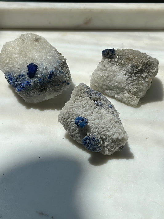 Lazurite specimen on white marble matrix w/ pyrite (Quality 2) - Lot 10