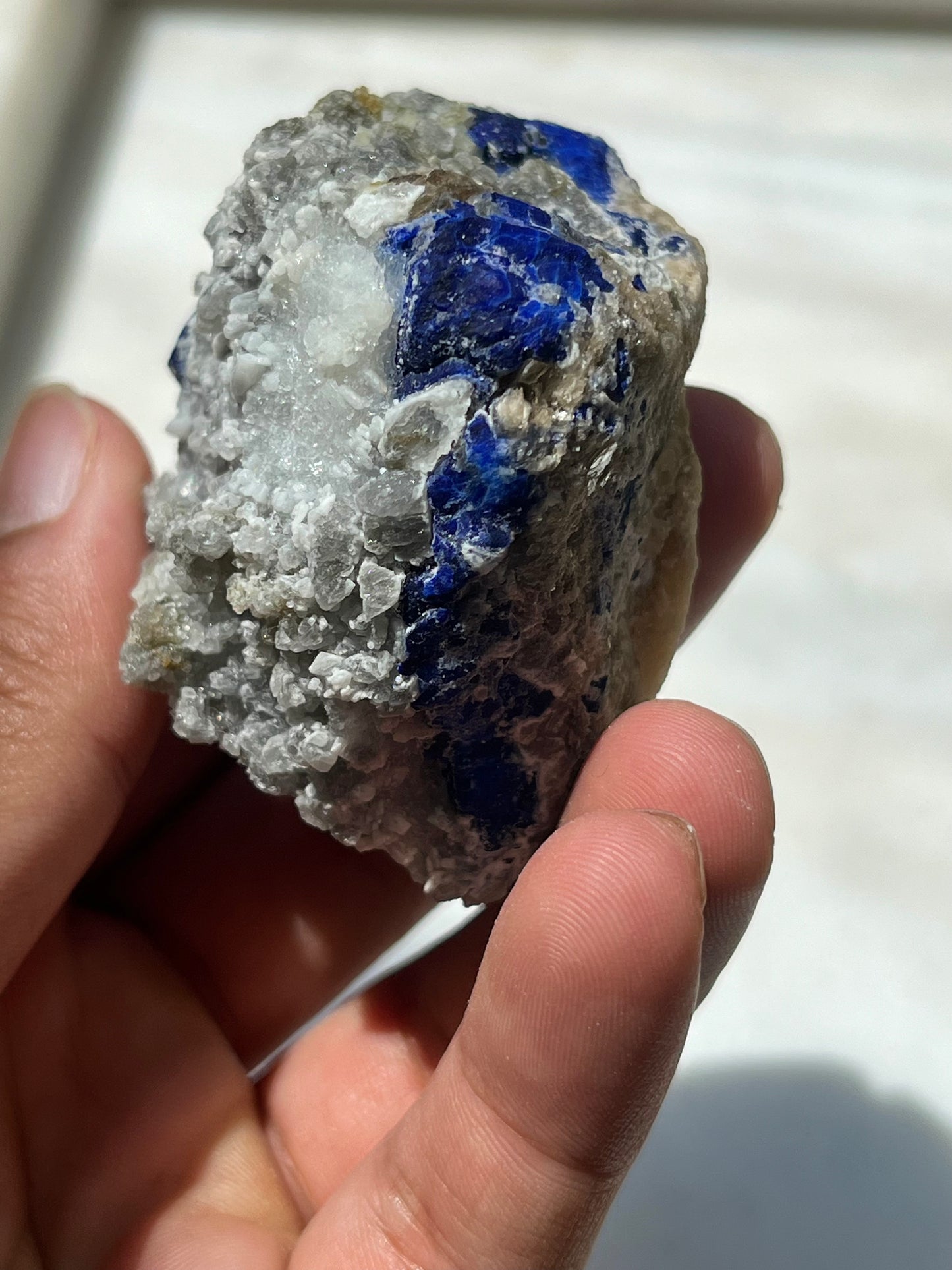 Lazurite specimen on white marble matrix w/ pyrite (Quality 2) - Lot 9