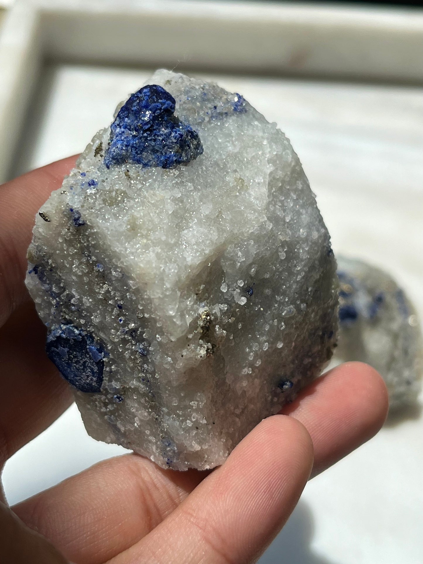 Lazurite specimen on white marble matrix w/ pyrite (Quality 2) - Lot 8