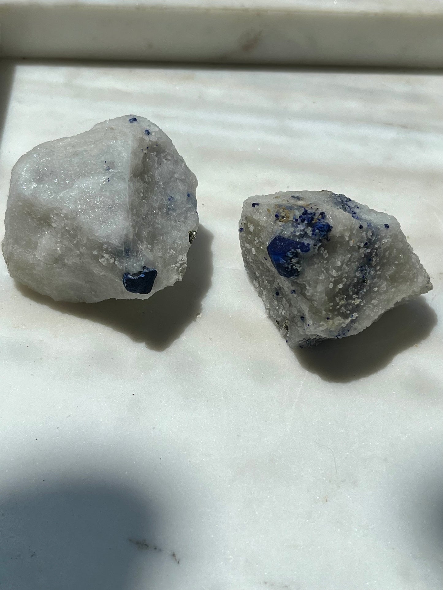 Lazurite specimen on white marble matrix w/ pyrite (Quality 2) - Lot 7