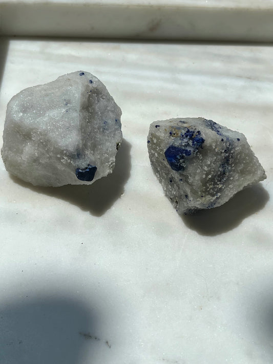 Lazurite specimen on white marble matrix w/ pyrite (Quality 2) - Lot 7