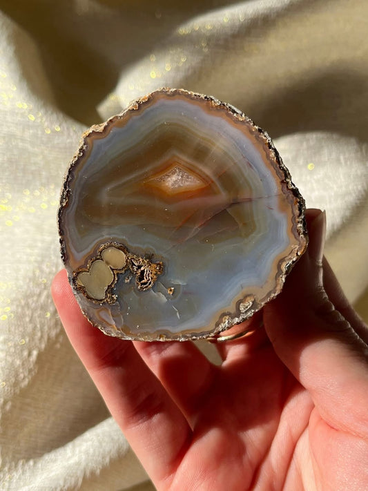 Pastel Blue Orange Laguna Agate Specimen with Metallic Inclusions