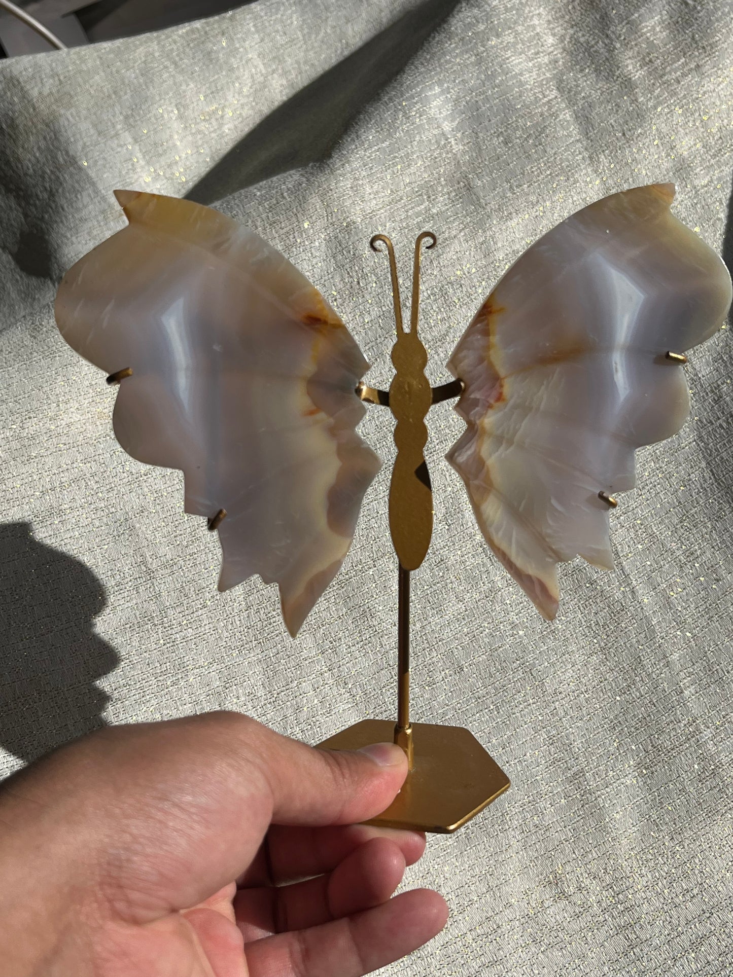 Translucent Agate Butterfly Wing set on Stand