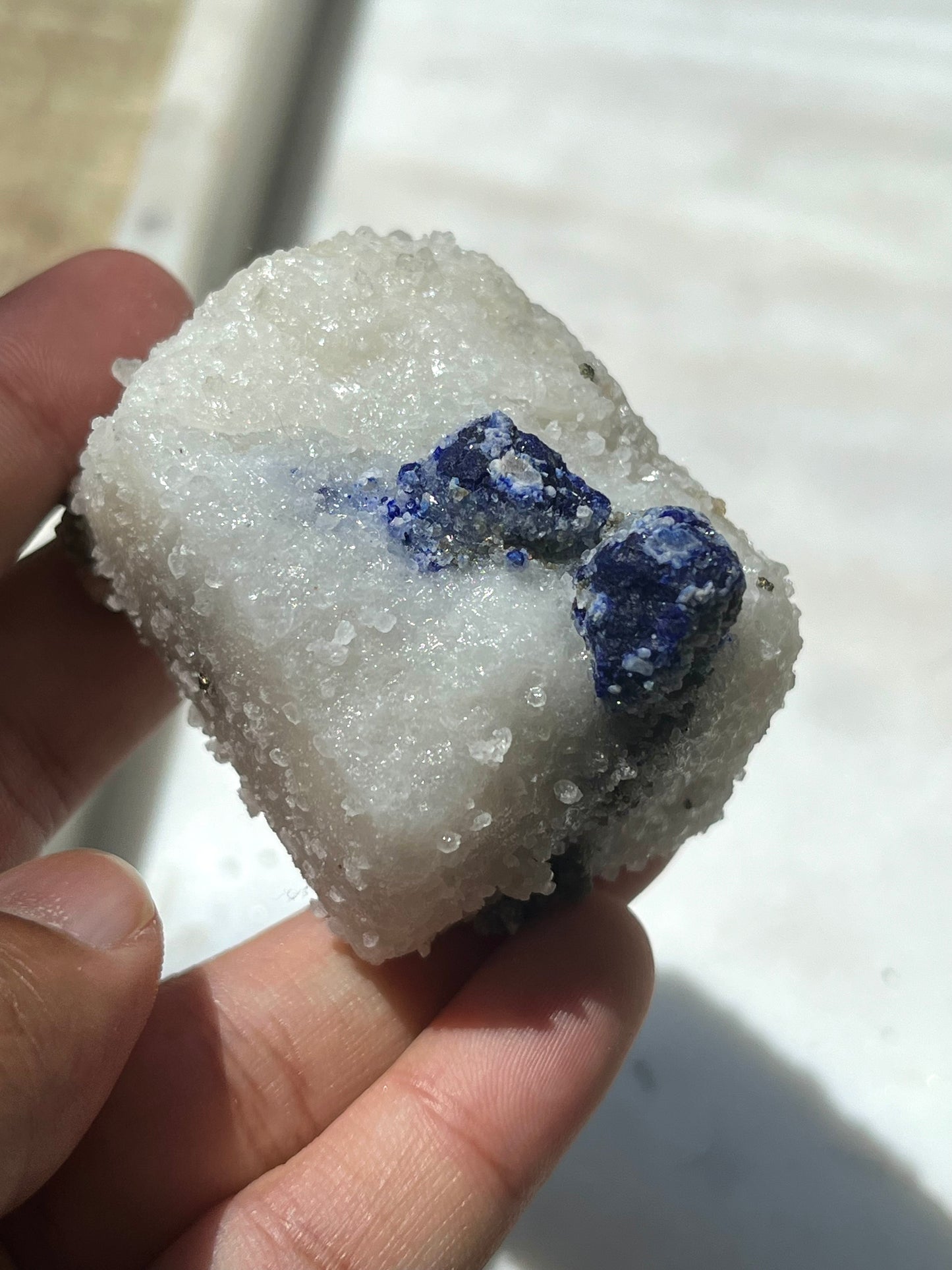 Lazurite specimen on white marble matrix w/ pyrite (Quality 2) - Lot 5