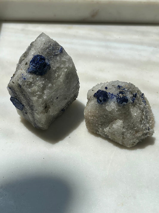 Lazurite specimen on white marble matrix w/ pyrite (Quality 2) - Lot 8