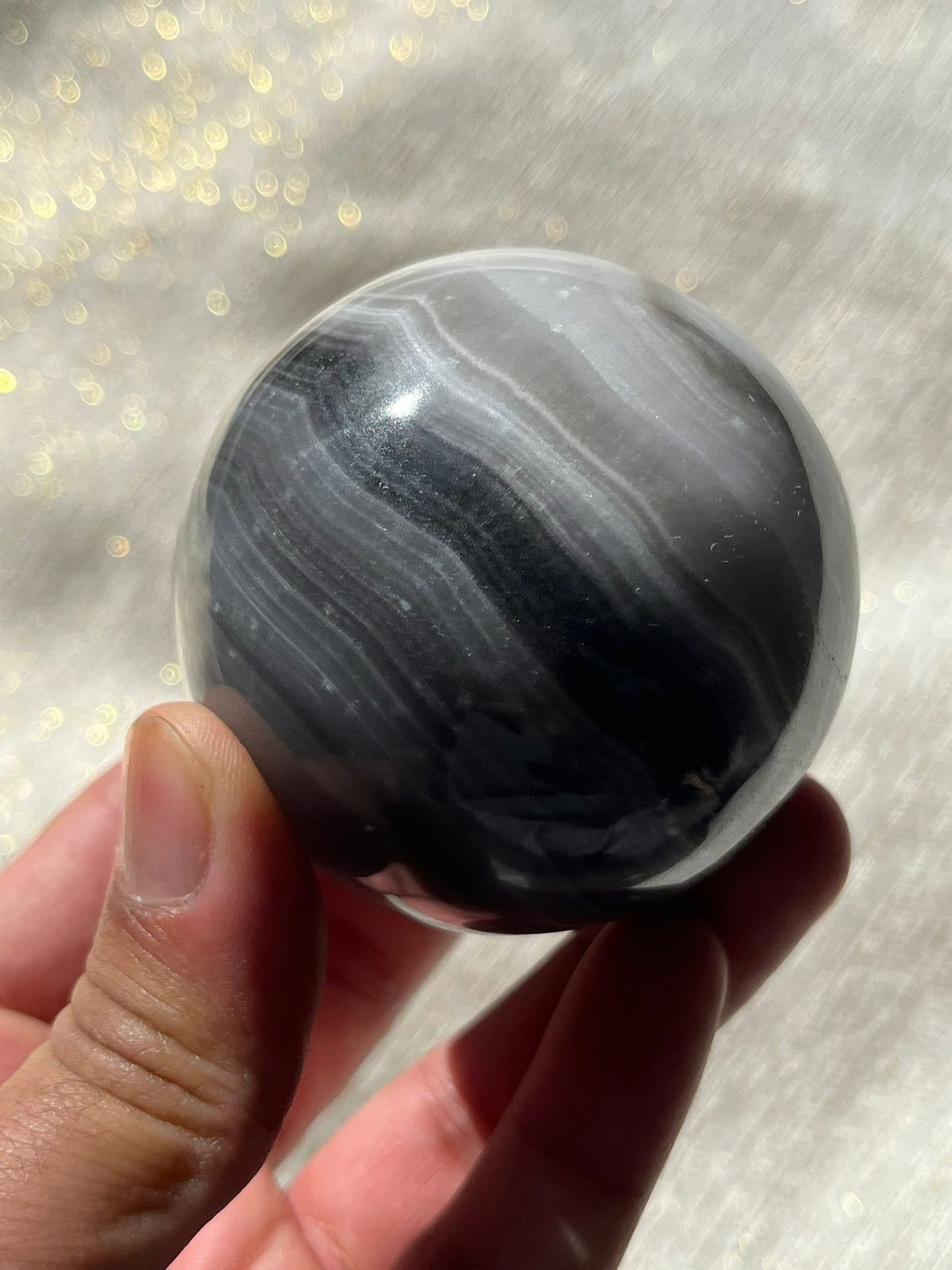 High Grade Monochrome Black-Grey Calcite Sphere