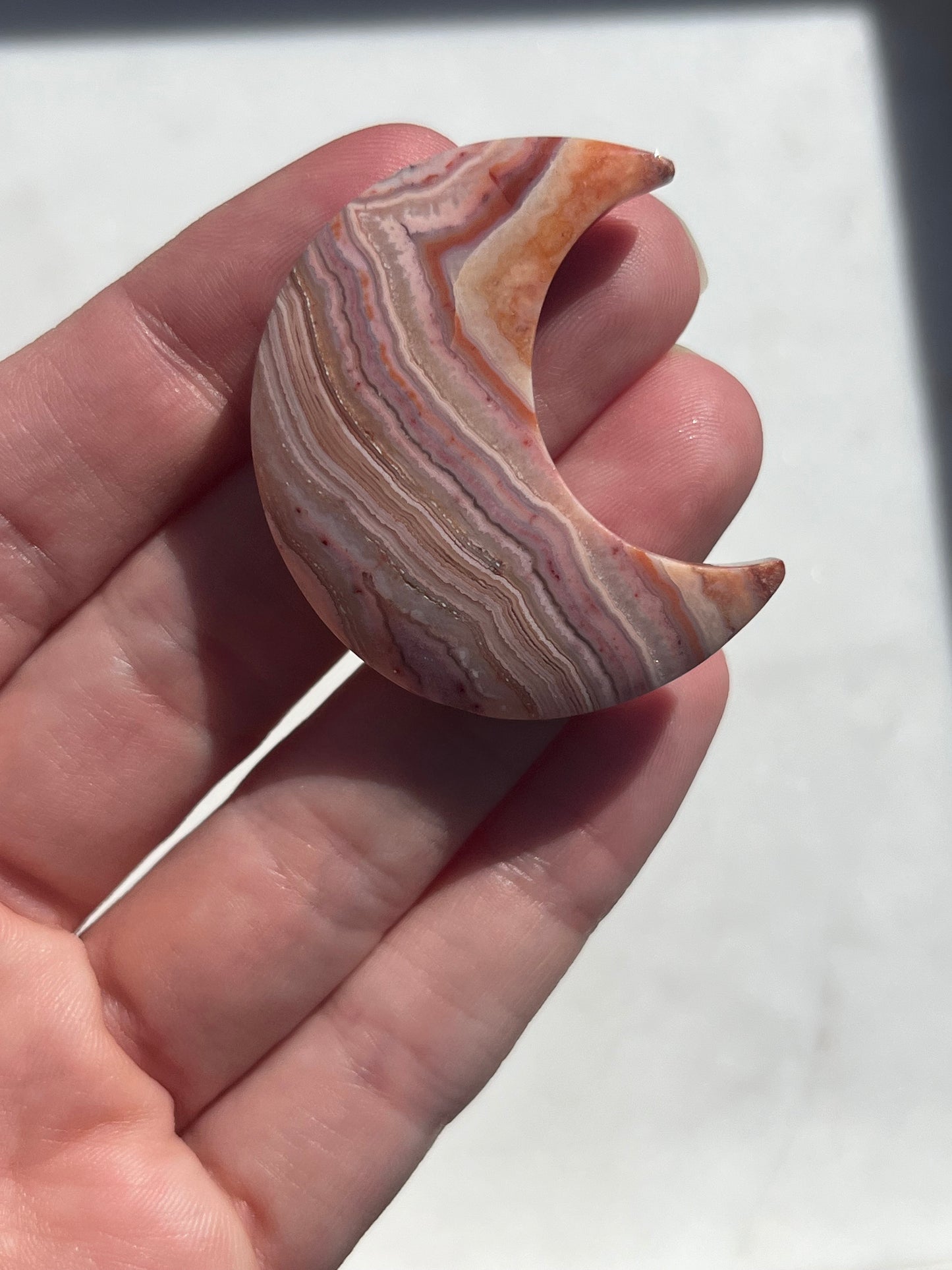 Pink Crazy Lace Agate Moon Carvings (3 Pack)