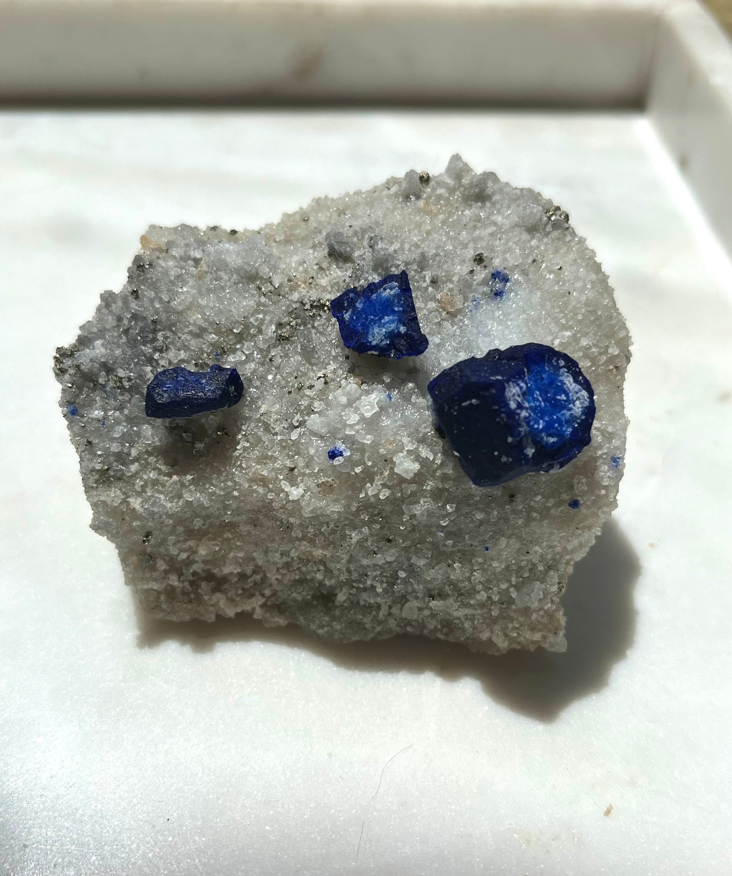 Lazurite specimen on white marble matrix w/ pyrite  (Quality 1) - Lot 1