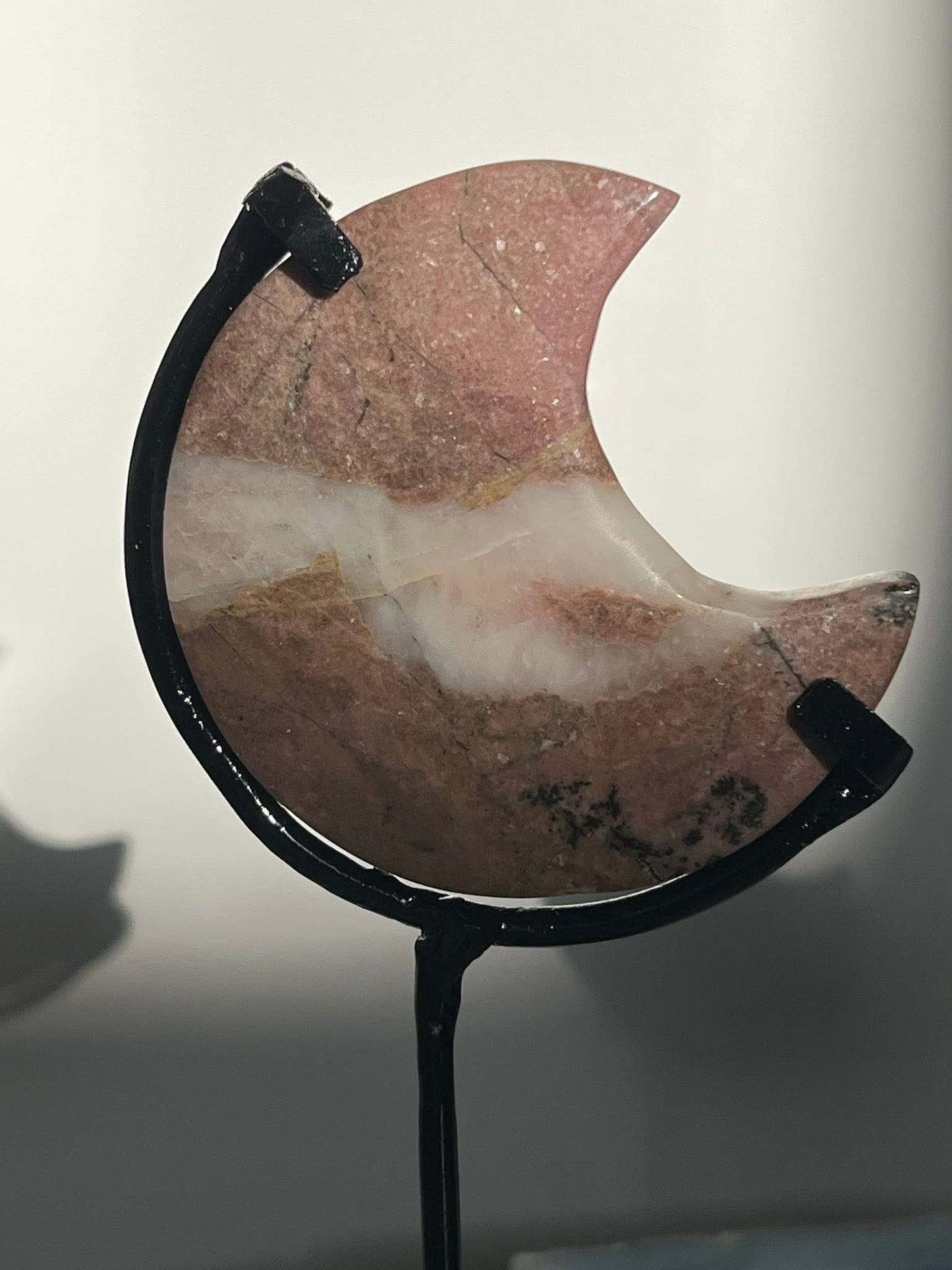 Indonesian Pastel Pink Rhodonite Moon on Stand Set C