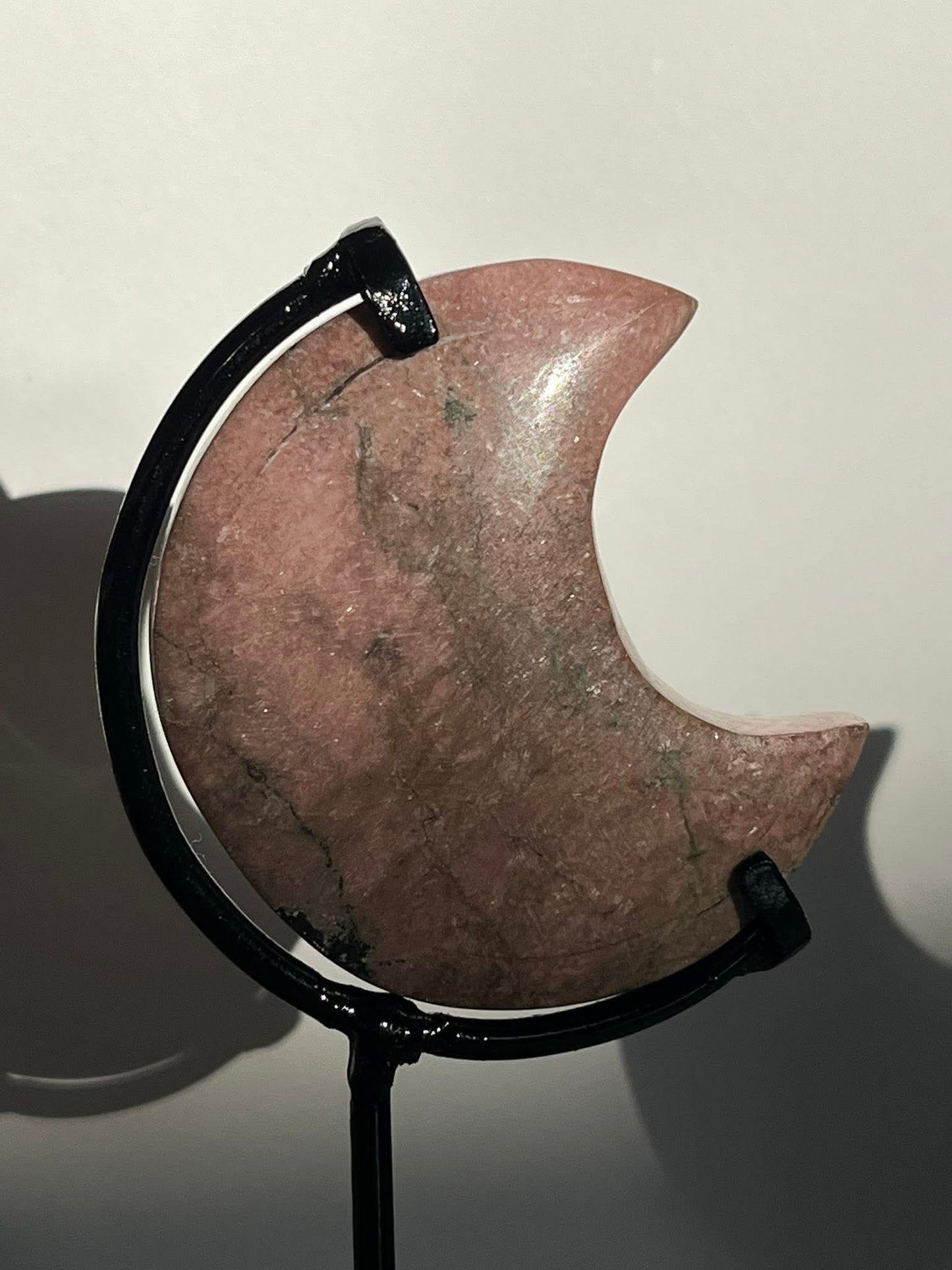 Indonesian Pastel Pink Rhodonite Moon on Stand Set B