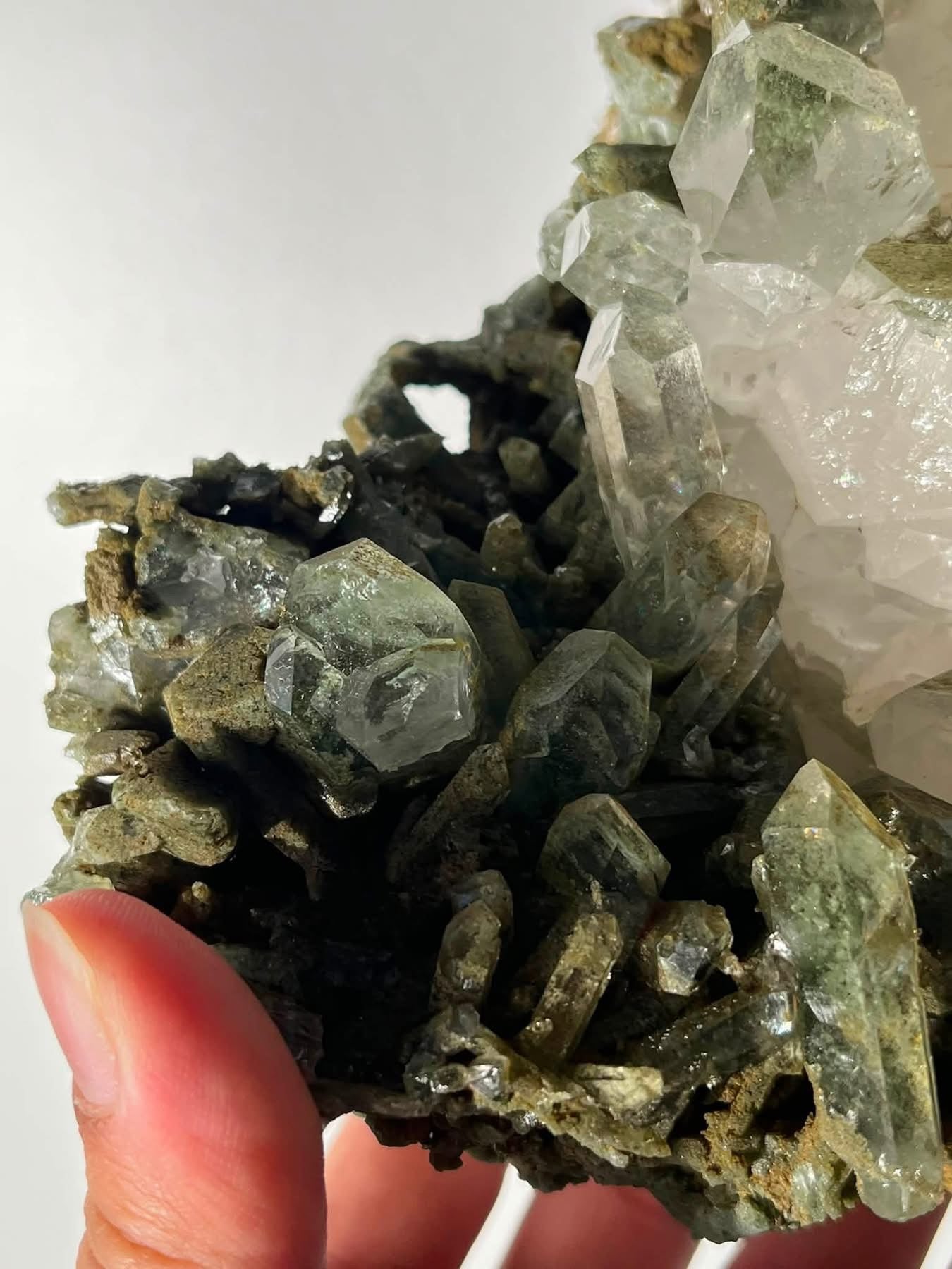 Self Standing Faden Chlorite Garden Quartz Cluster with Chlorite Phantoms Specimen B