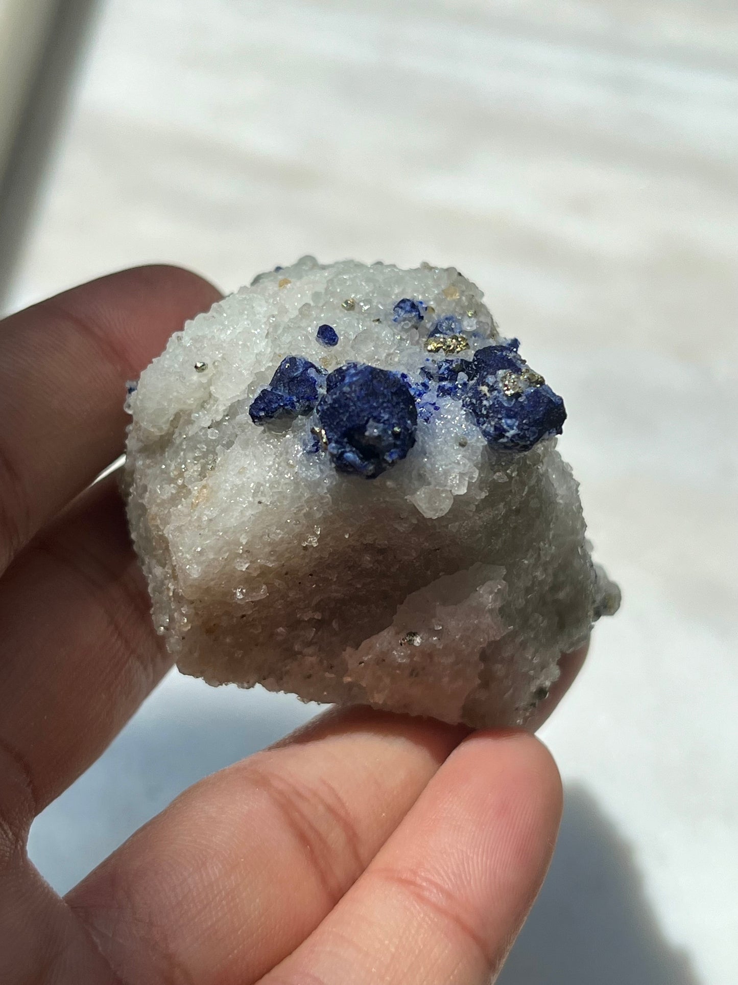 Lazurite specimen on white marble matrix w/ pyrite (Quality 2) - Lot 8