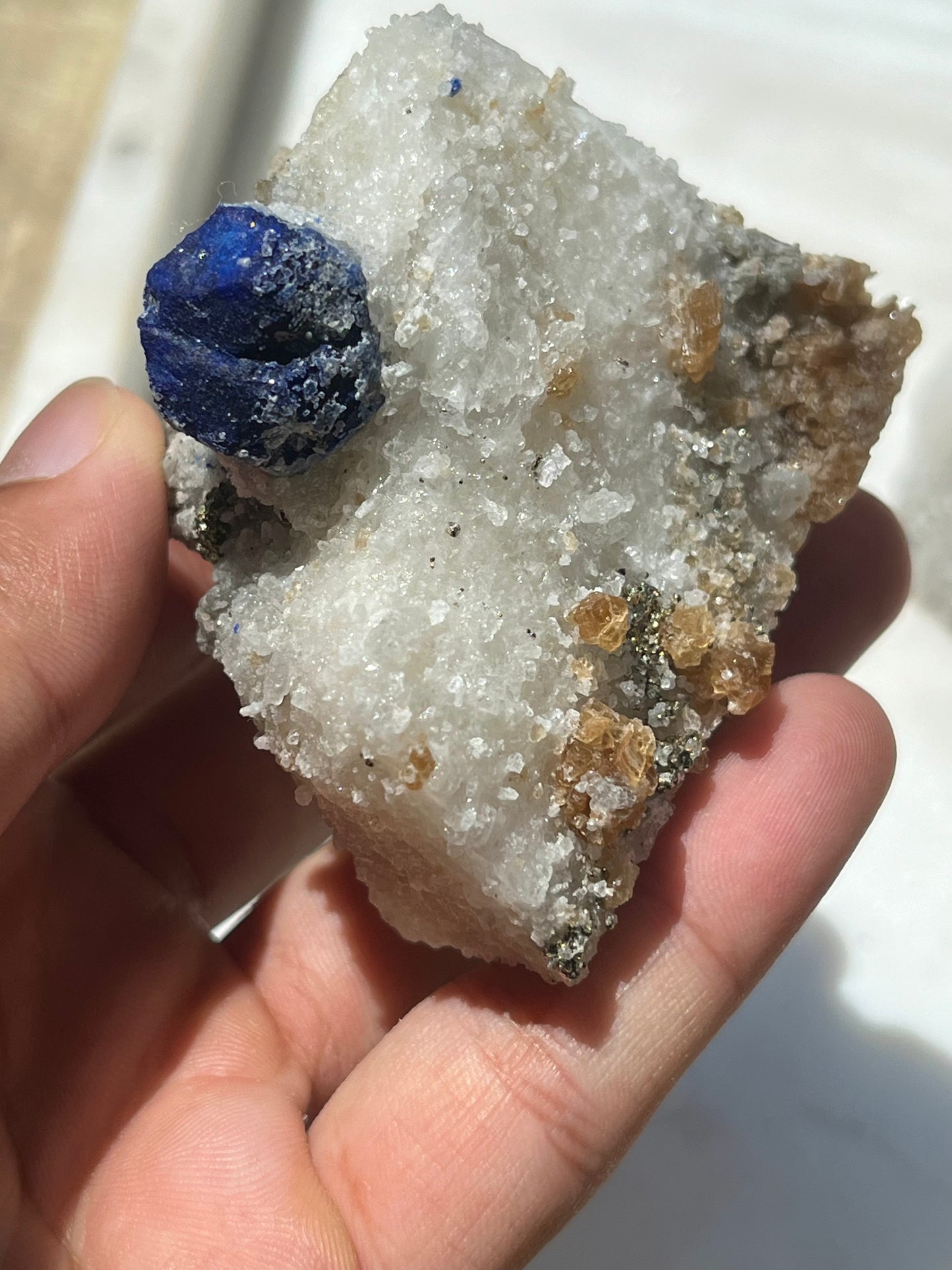 Lazurite specimen on white marble matrix w/ pyrite (Quality 2) - Lot 3