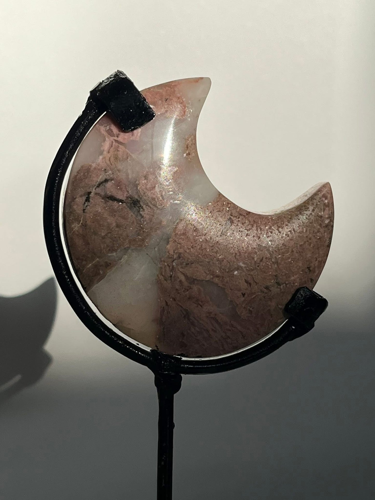 Indonesian Pastel Pink Rhodonite Moon on Stand Set B