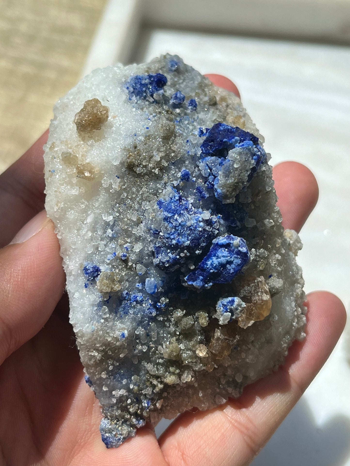 Lazurite specimen on white marble matrix w/ pyrite (Quality 2) - Lot 5