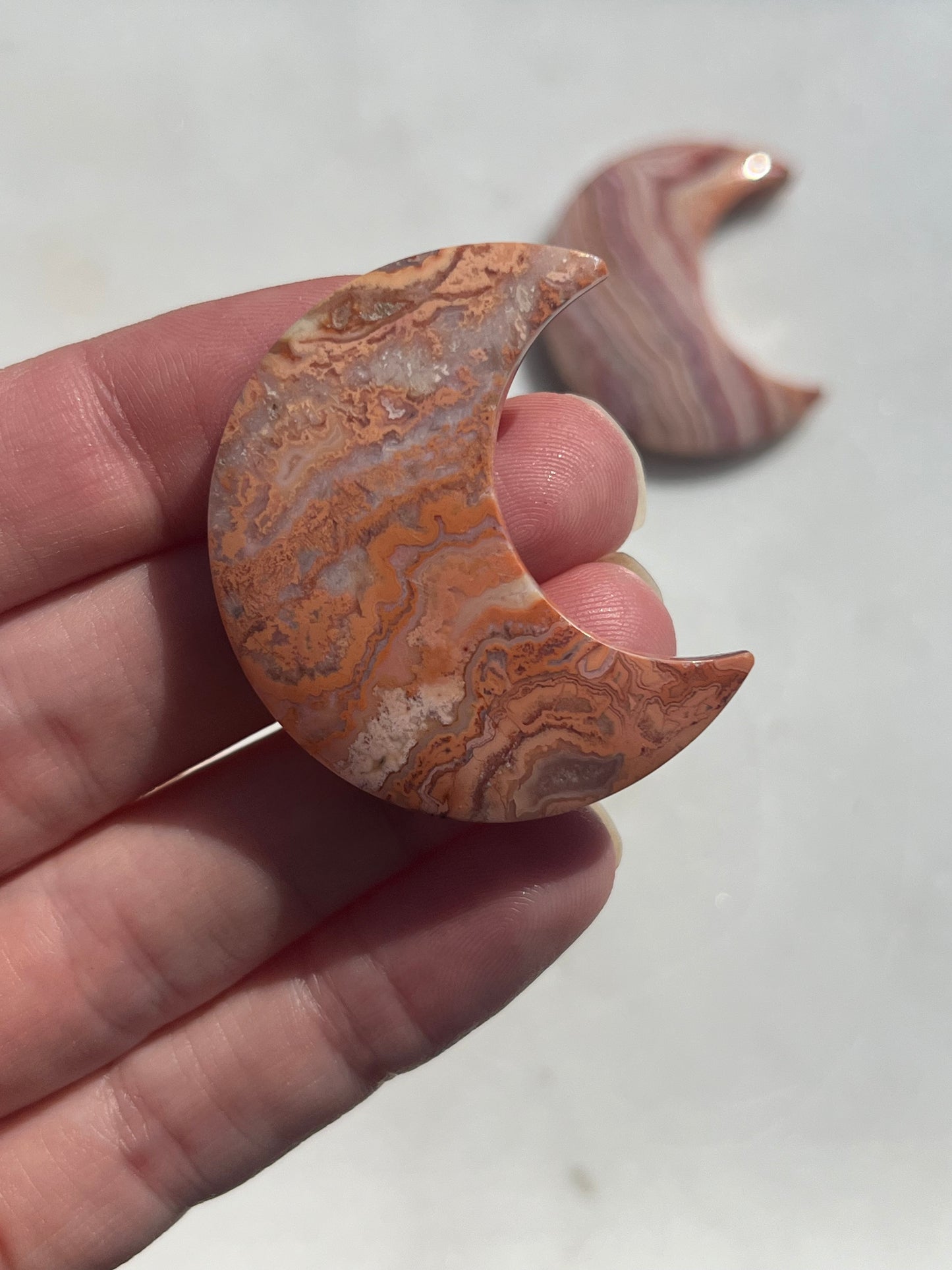Pink Crazy Lace Agate Moon Carvings (3 Pack)