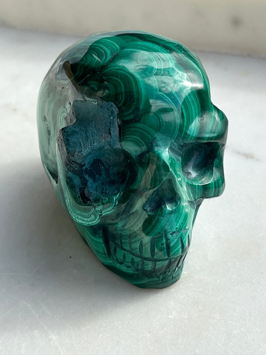 A Grade Malachite Skull Carving A