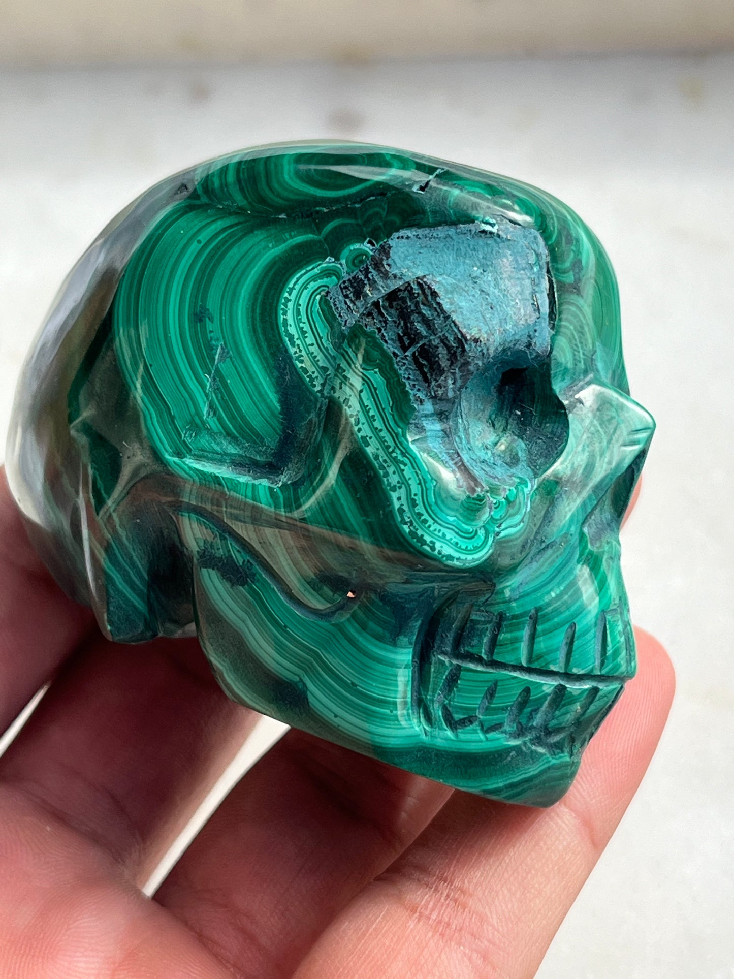 A Grade Malachite Skull Carving A