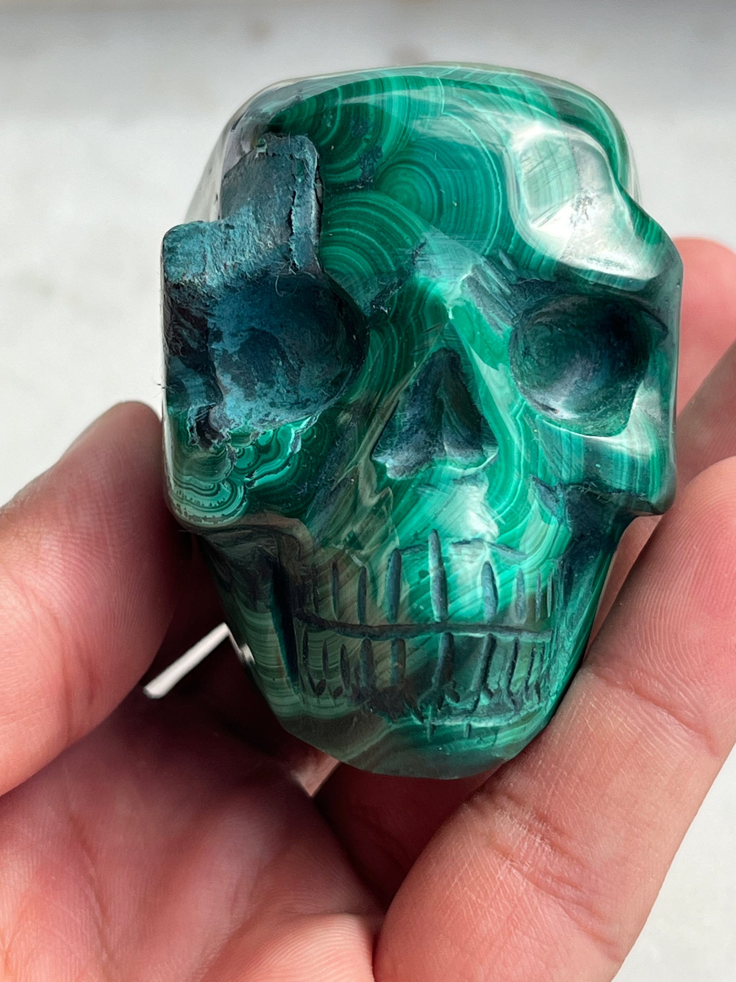 A Grade Malachite Skull Carving A