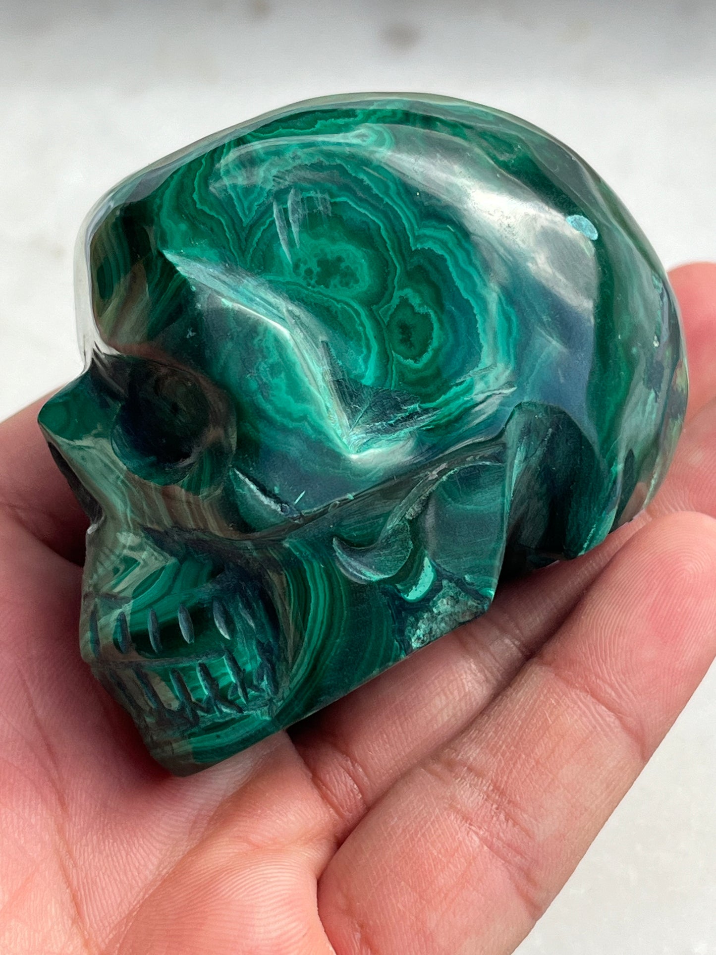 A Grade Malachite Skull Carving A