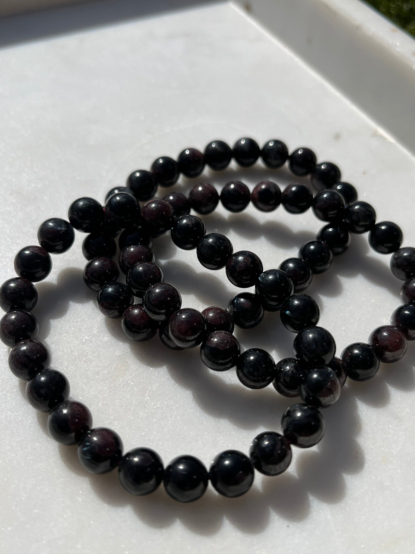 Arfvedsonite and Garnet 8mm Bead Bracelet