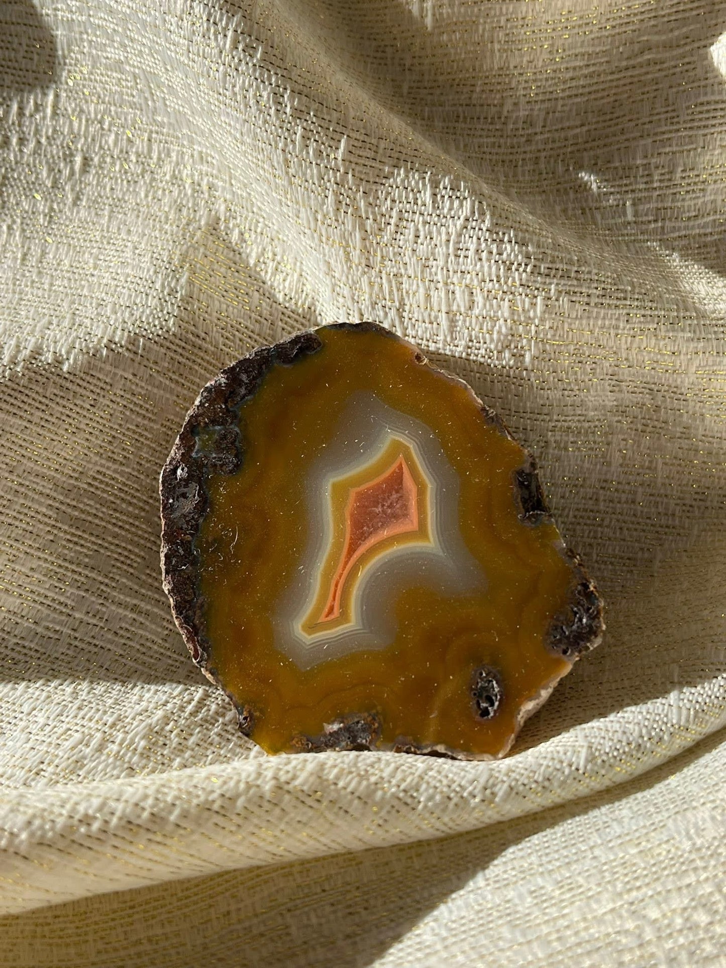 Vibrant Orange Laguna Agate Specimen with Translucent Quartz Window