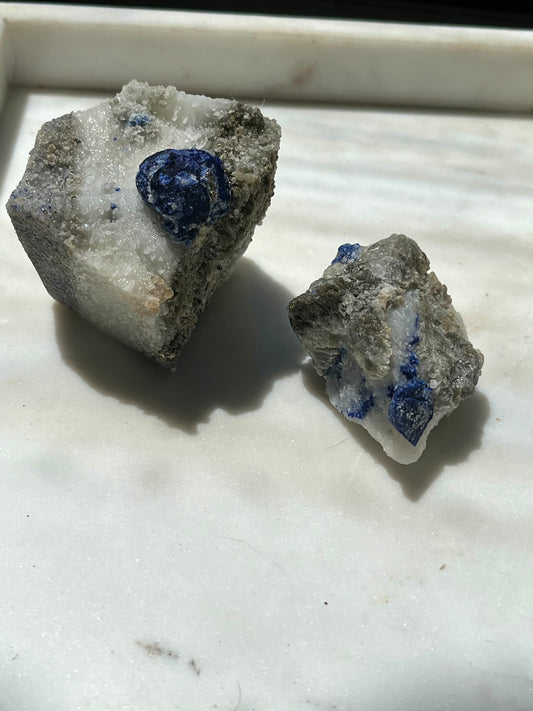 Lazurite specimen on white marble matrix w/ pyrite (Quality 2) - Lot 2