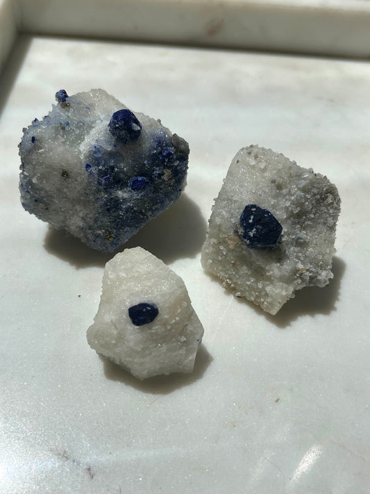 Lazurite specimen on white marble matrix w/ pyrite  (Quality 1) - Lot 3