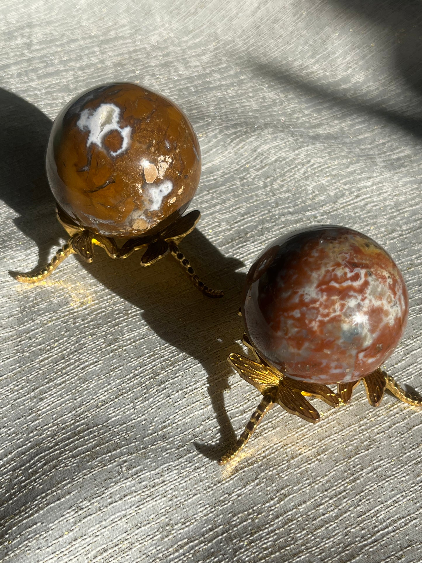 Brecciated Jasper and Red Moss Sphere Set (2 spheres)