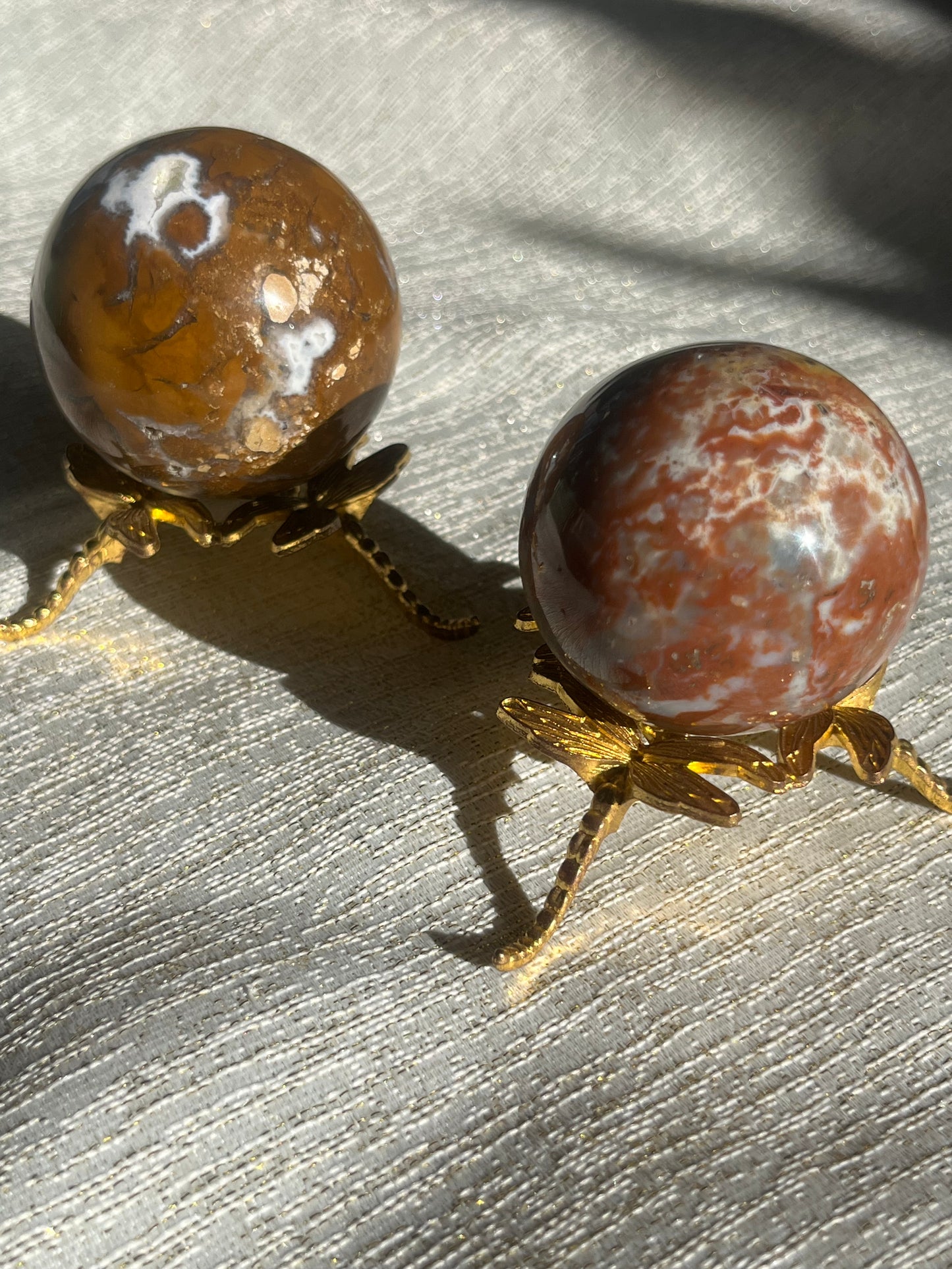 Brecciated Jasper and Red Moss Sphere Set (2 spheres)