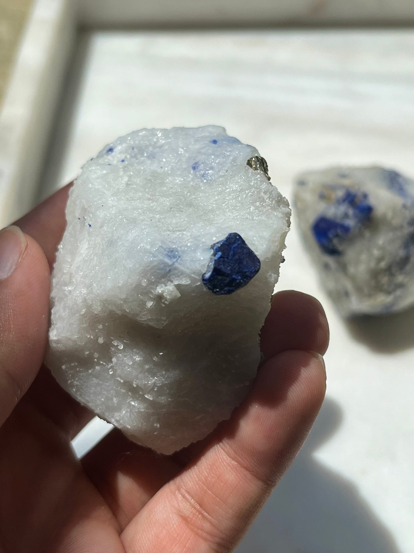 Lazurite specimen on white marble matrix w/ pyrite (Quality 2) - Lot 7