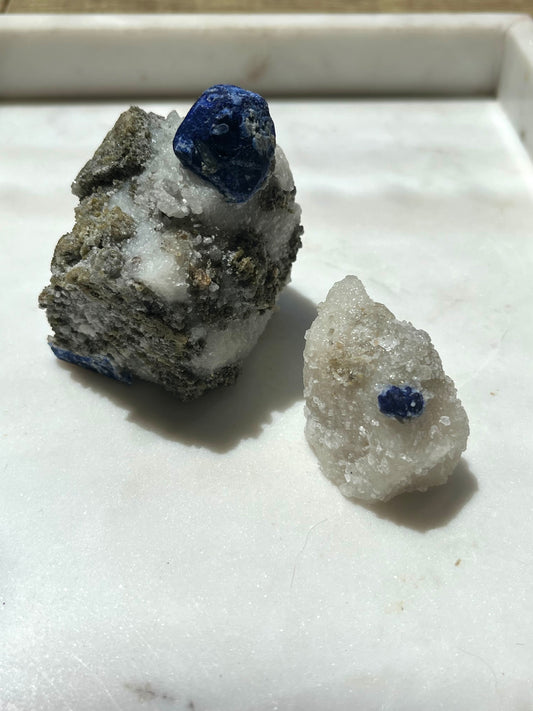 Lazurite specimen on white marble matrix w/ pyrite  (Quality 1) - Lot 2