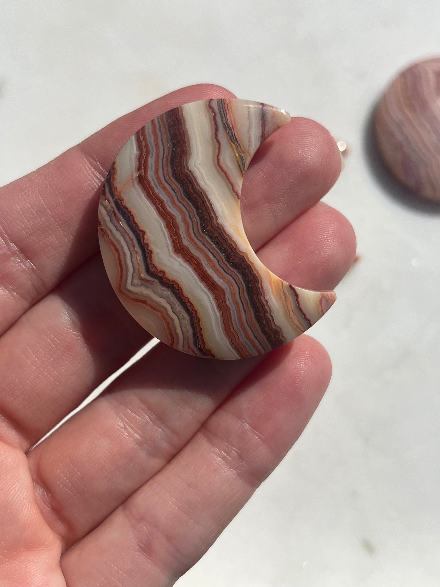 Pink Crazy Lace Agate Moon Carvings (3 Pack)