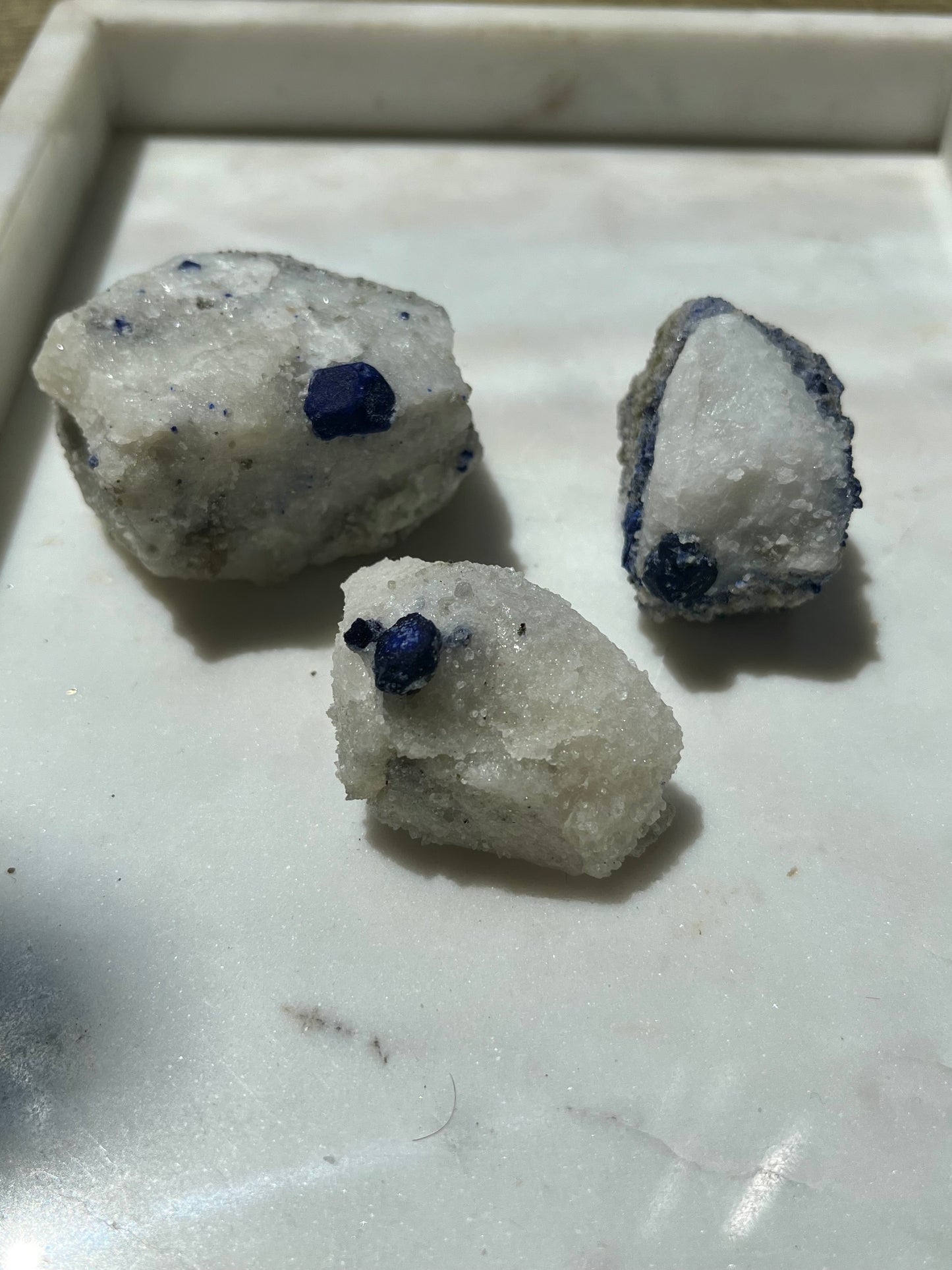 Lazurite specimen on white marble matrix w/ pyrite (Quality 1) - Lot 4