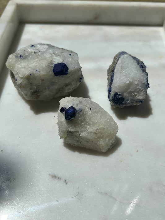 Lazurite specimen on white marble matrix w/ pyrite (Quality 1) - Lot 4