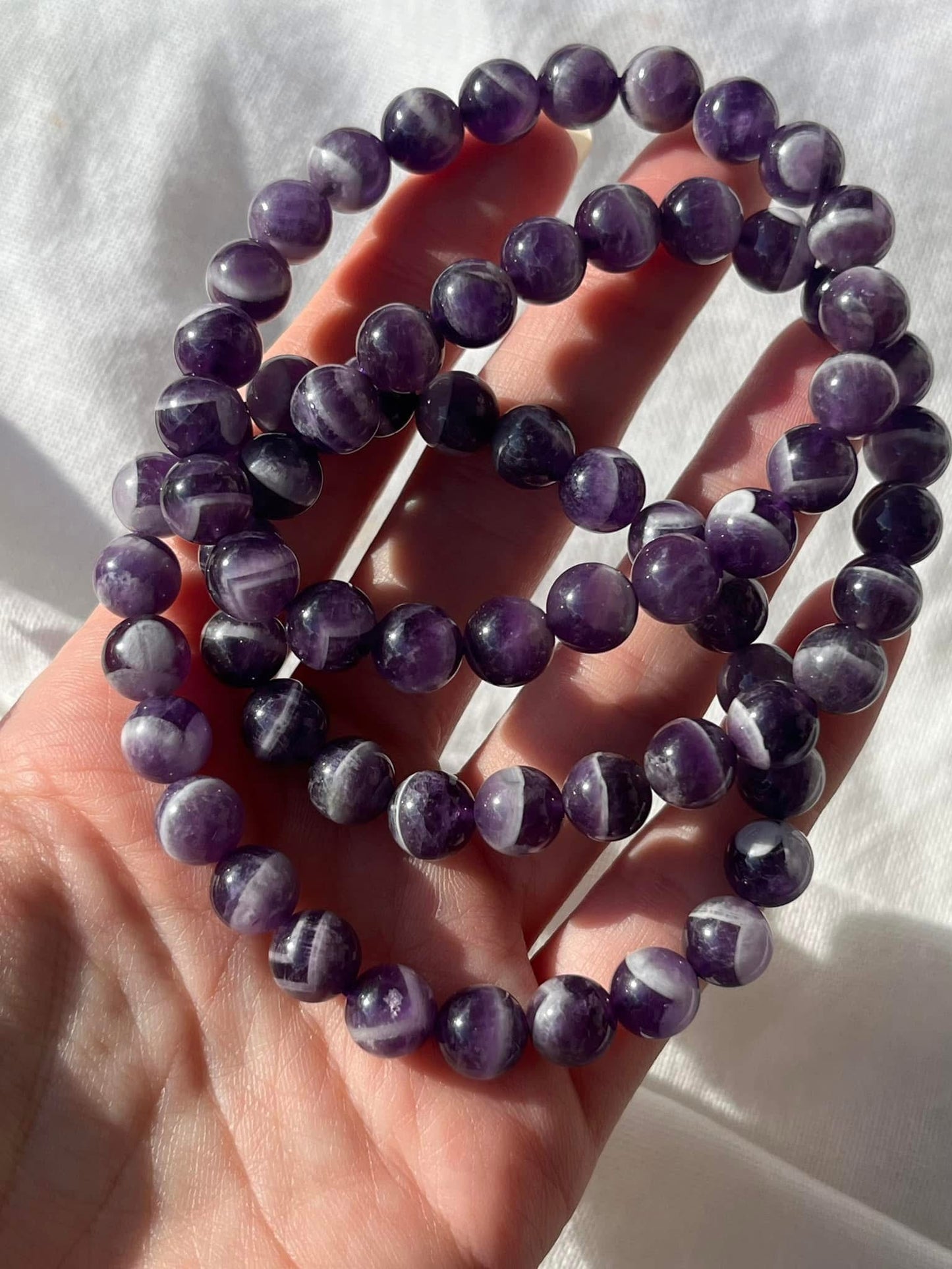 Chevron Amethyst 8mm Bead Bracelet