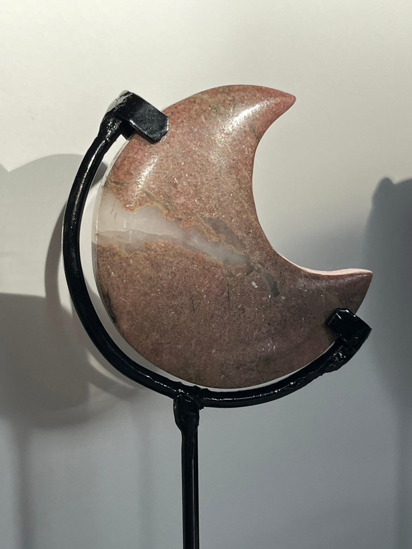 Indonesian Pastel Pink Rhodonite Moon on Stand Set A