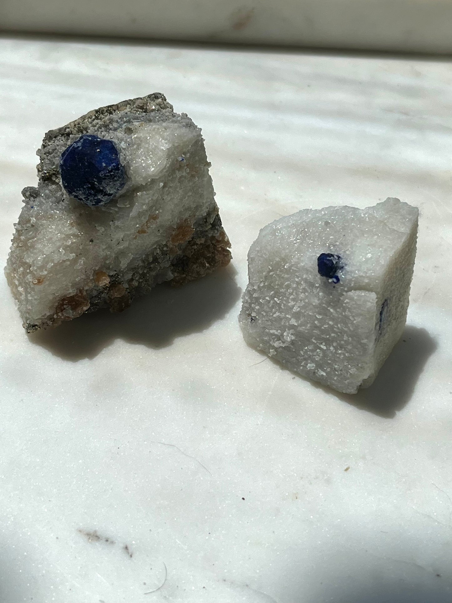 Lazurite specimen on white marble matrix w/ pyrite (Quality 2) - Lot 3