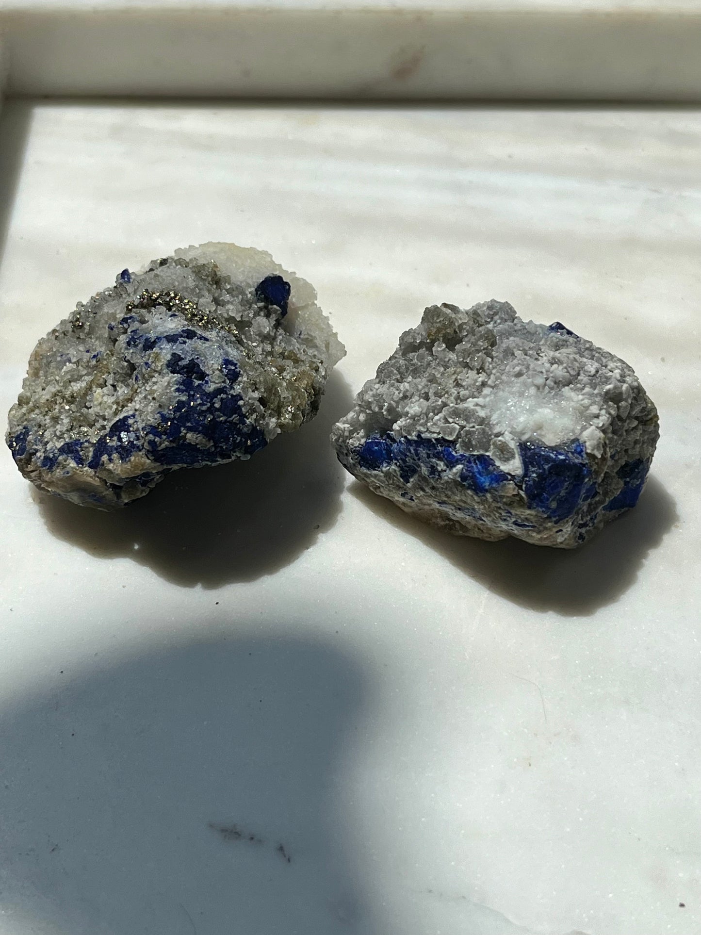 Lazurite specimen on white marble matrix w/ pyrite (Quality 2) - Lot 9