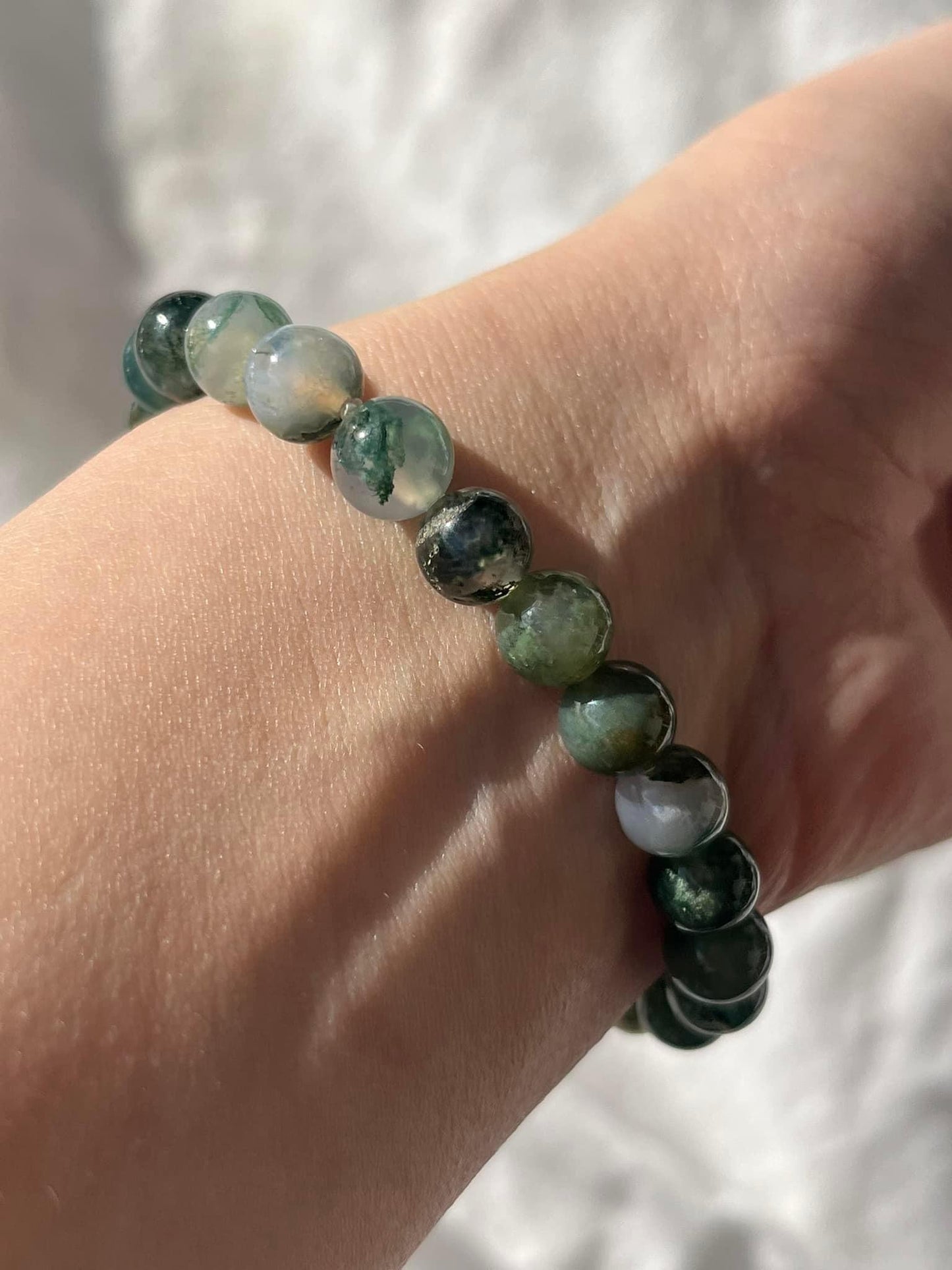 Moss Agate 8mm Bead Bracelet